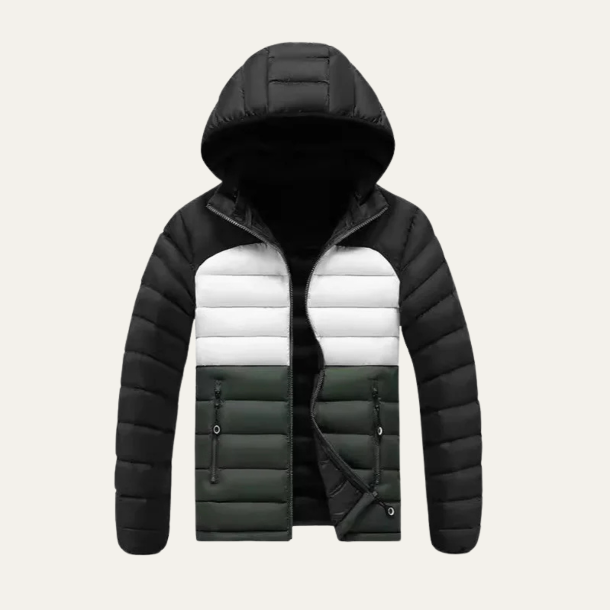 The Ridgewind Men’s Winter Contrast Color Puffer Jacket With Detachable Hood