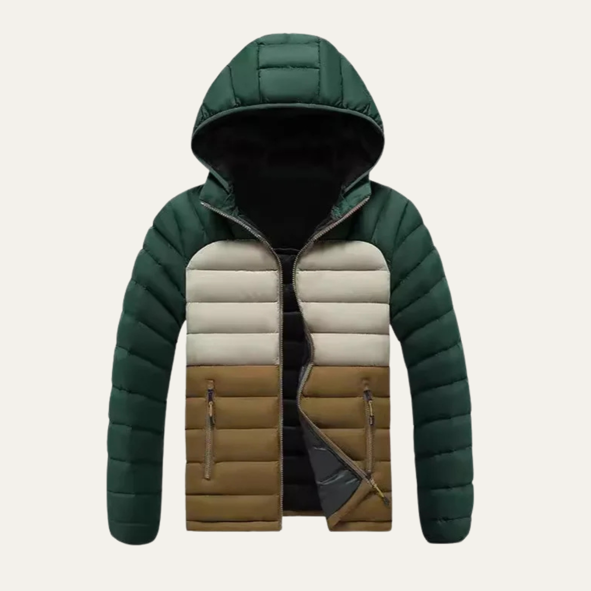 The Ridgewind Men’s Winter Contrast Color Puffer Jacket With Detachable Hood