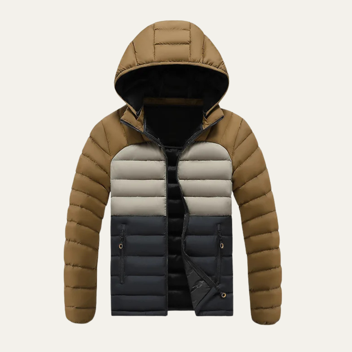 The Ridgewind Men’s Winter Contrast Color Puffer Jacket With Detachable Hood