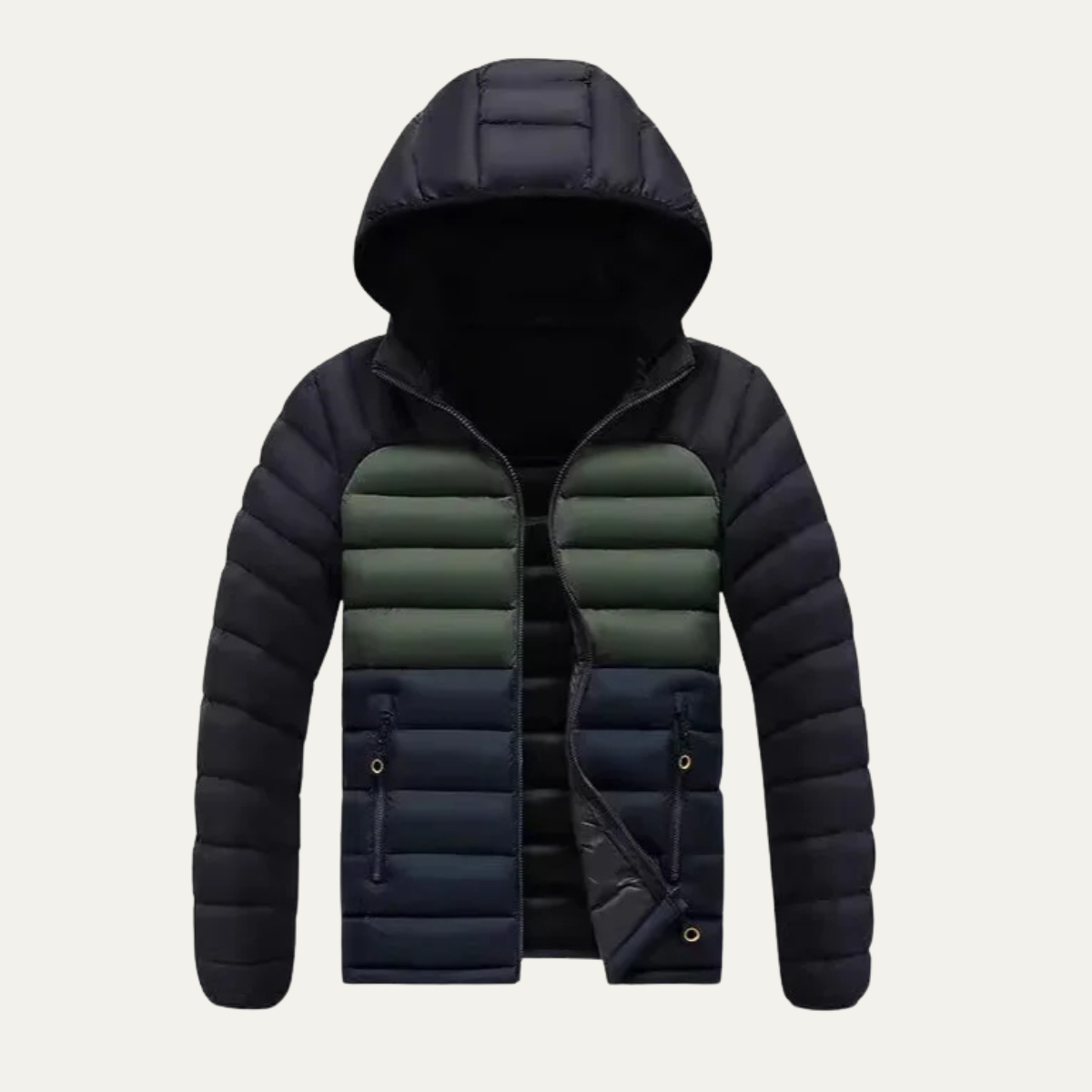 The Ridgewind Men’s Winter Contrast Color Puffer Jacket With Detachable Hood