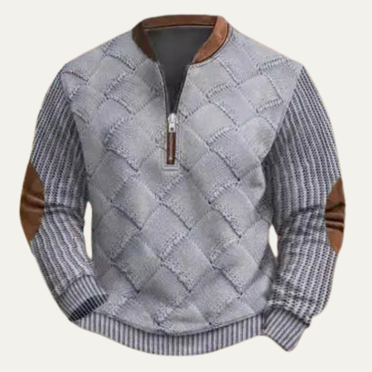 The Bologna Men’s Warm Patterned Half Zip Sweater with Elbow Patches