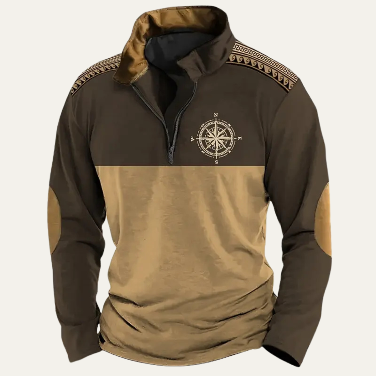 The Pescara Men’s Vintage Embroidered Compass Quarter Zip Sweater
