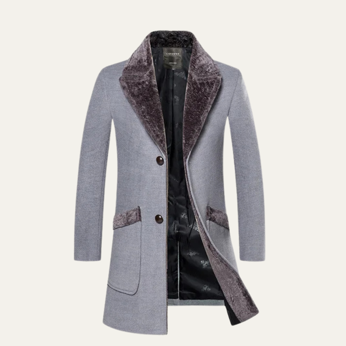The Pinebrook Men’s Winter Slim Fit Long Jacket with Fur Lapel