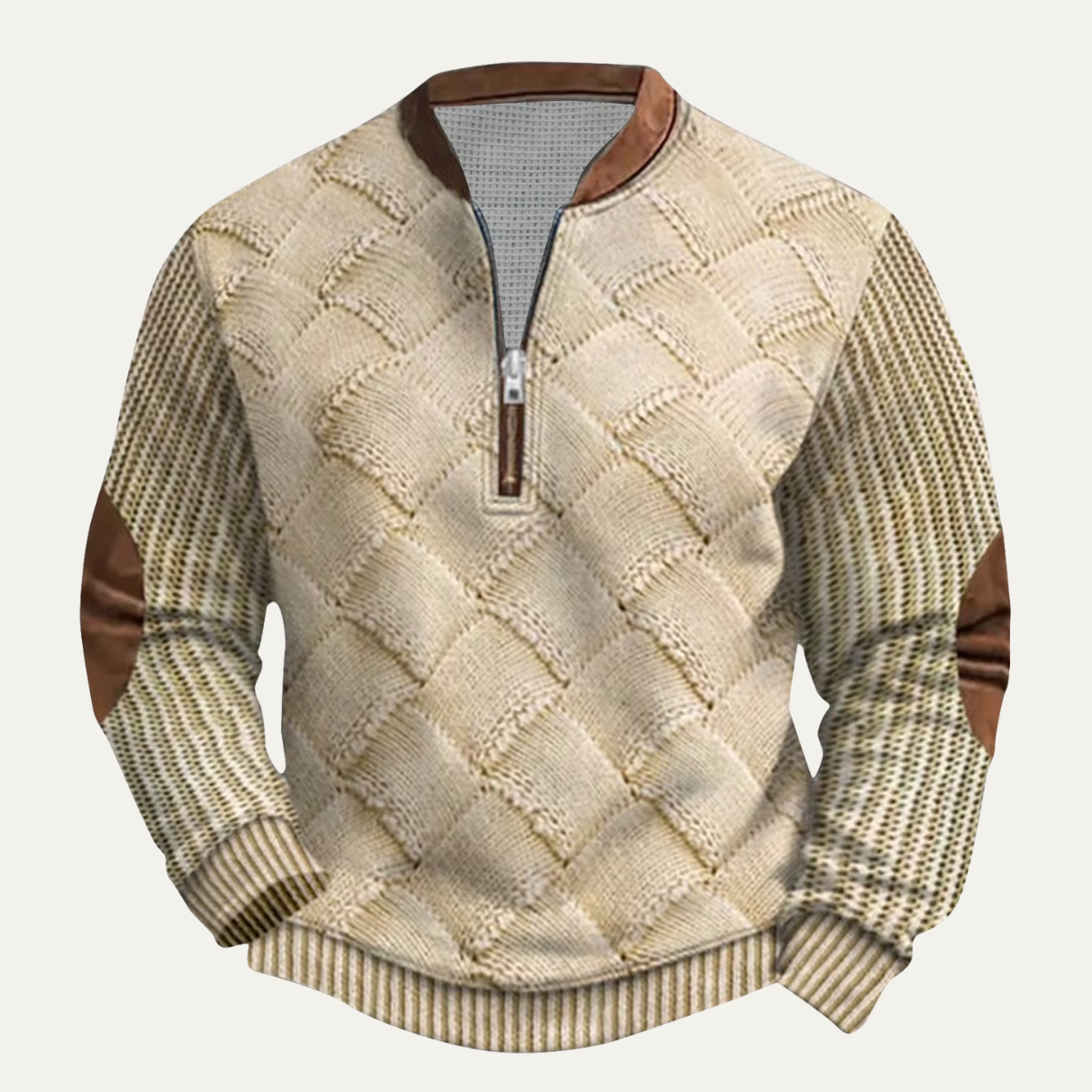 The Bologna Men’s Warm Patterned Half Zip Sweater with Elbow Patches
