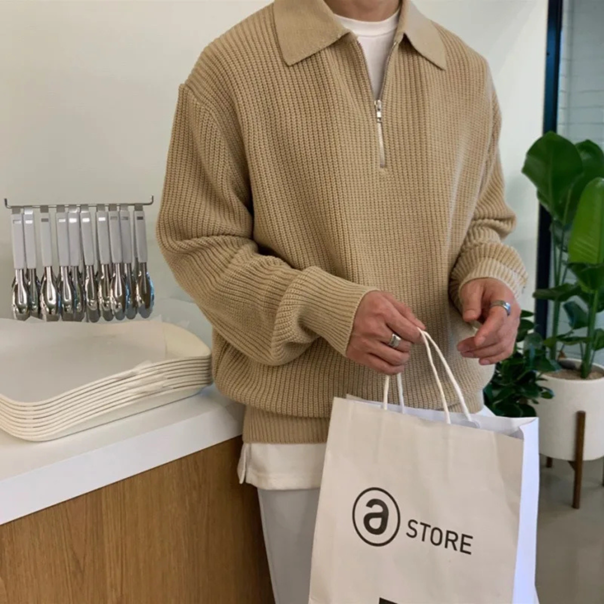 The Monaco Men’s Warm Waffle Knit Half Zip Sweater