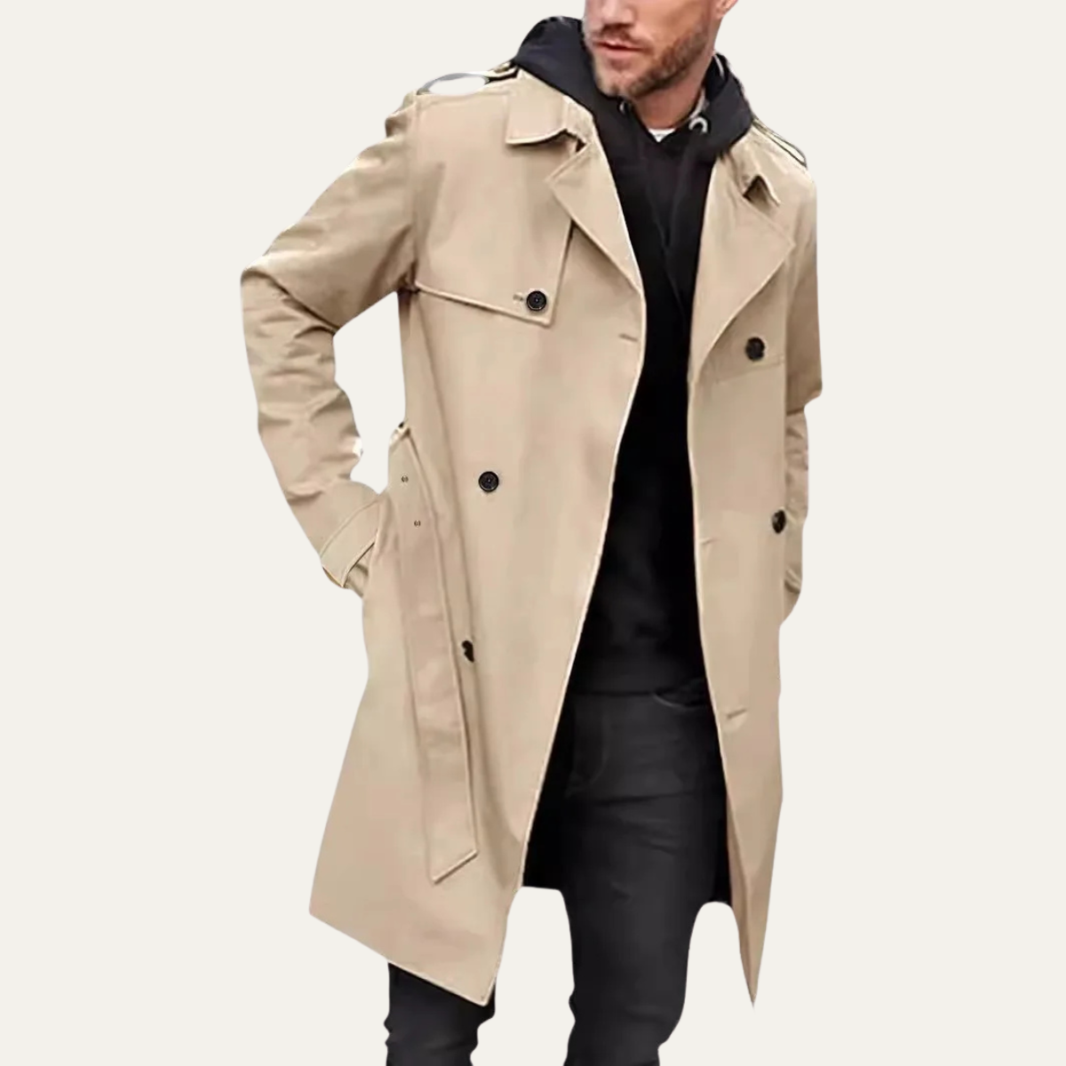 The Crownport Men's Trench Coat – Long Double Breasted Waterproof Overcoat