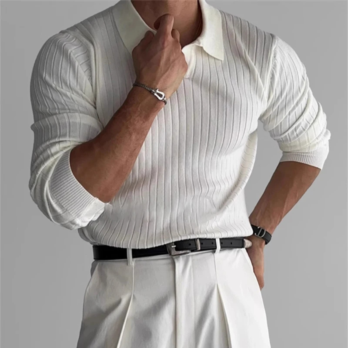 The Verona Men’s V Neck Jacquard Knit Polo Shirt