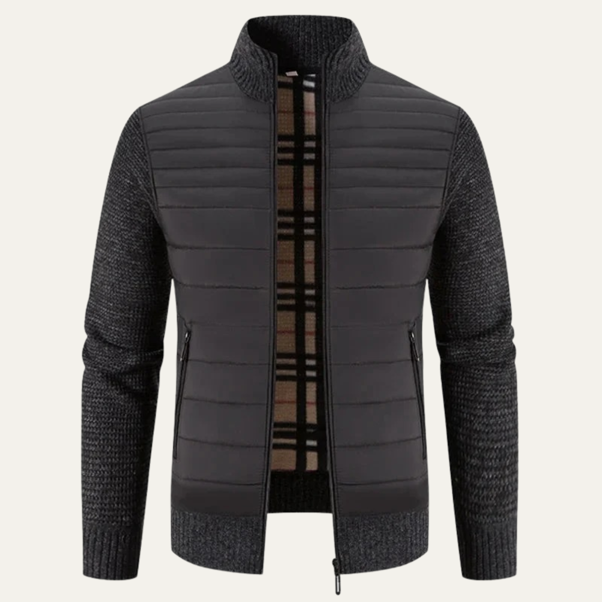 The Bordeaux Men’s Winter Bomber Jacket with Knit Sleeves