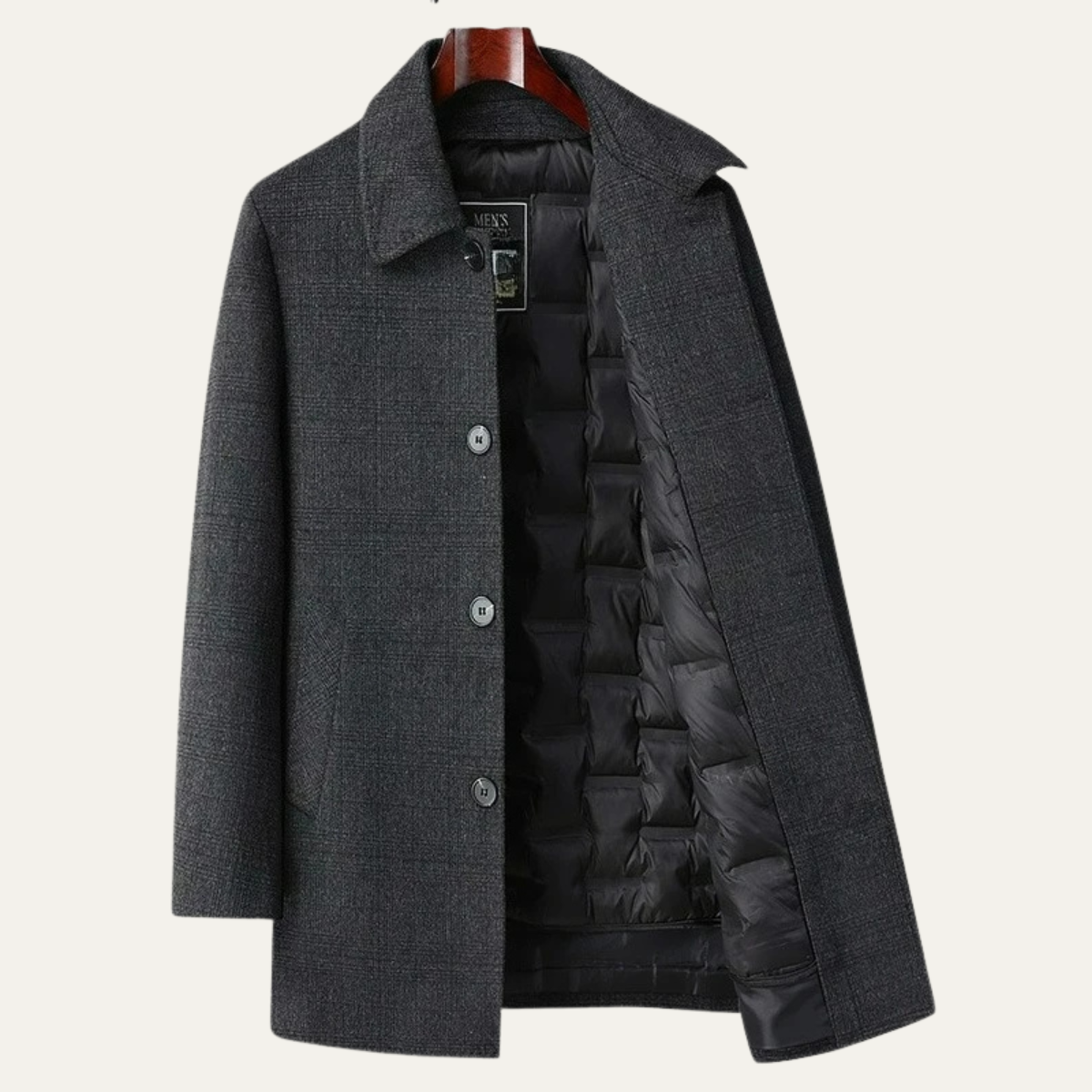 Men's Wool Blend Overcoat Charcoal Down Insulated