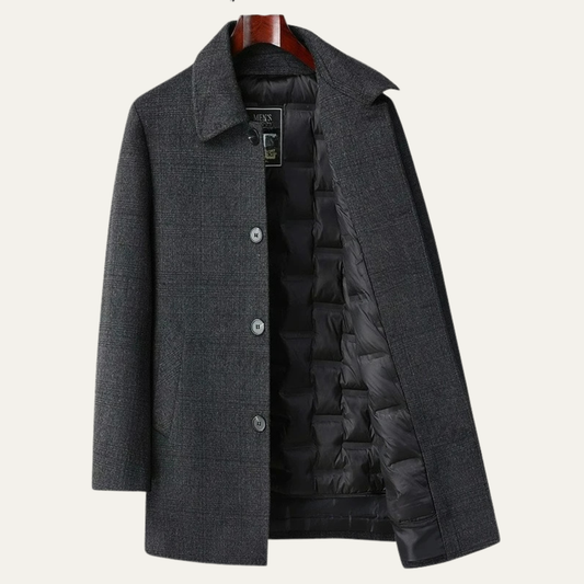 Men's Wool Blend Overcoat Charcoal Down Insulated