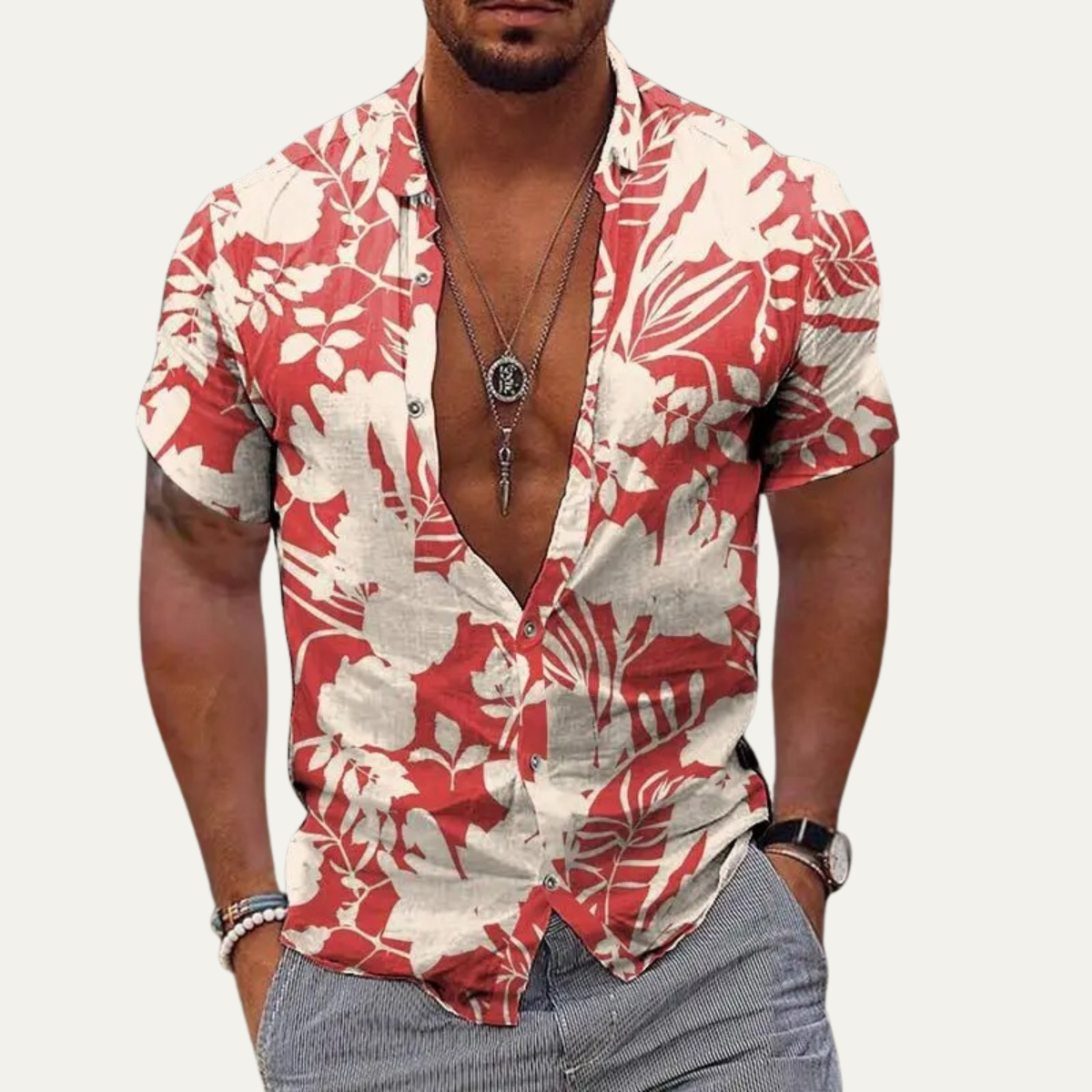 The Maple Gate Men’s Holiday Tropical Coconut Print Hawaiian Beach Shirt