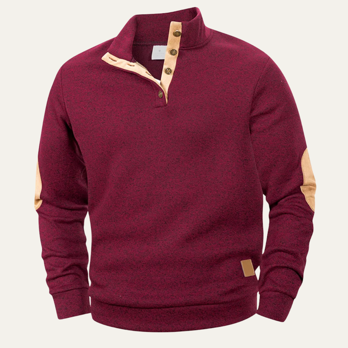 The Glenhurst Men's Stand Collar Fleece Sweater with Elbow Patches