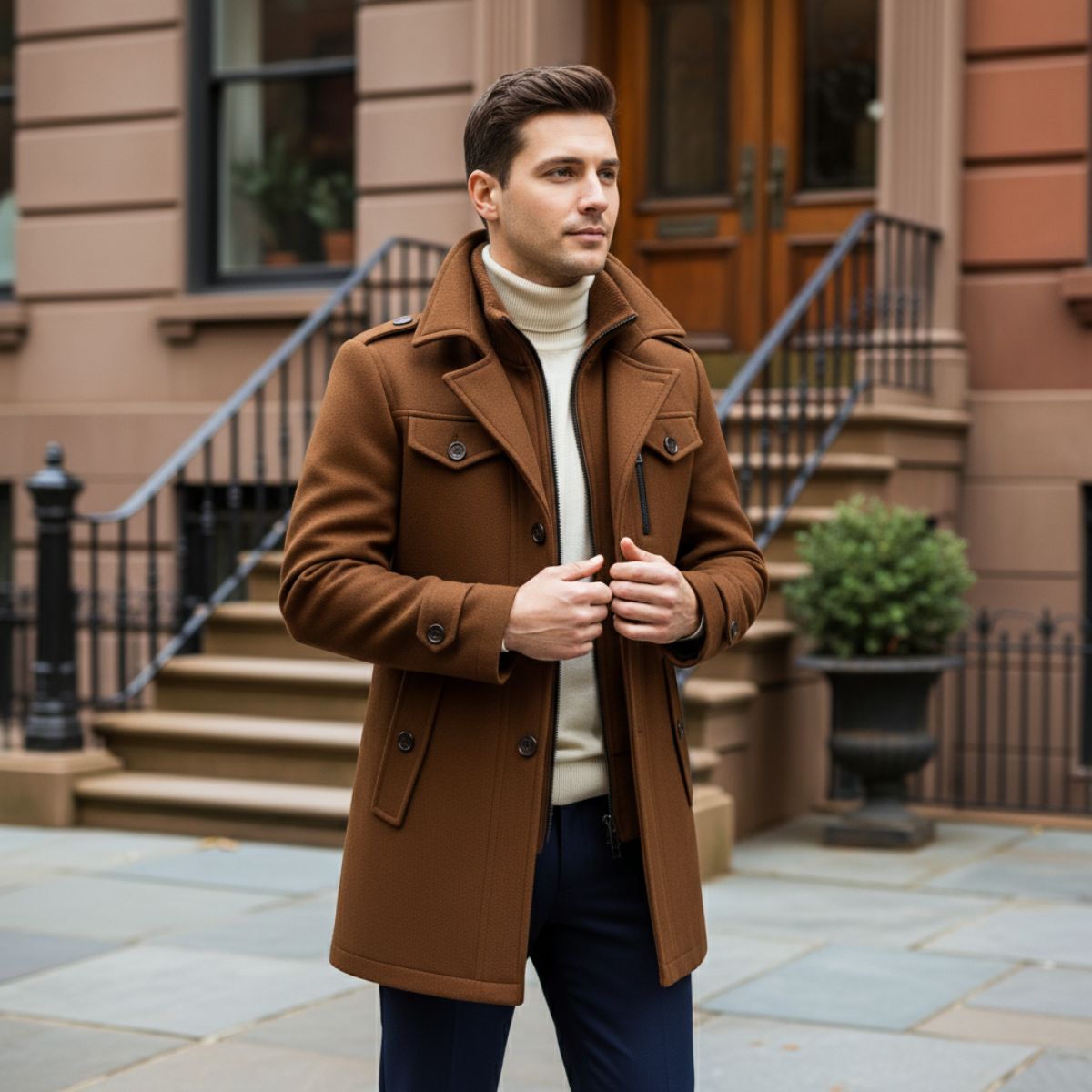 Men's Wool Blend Pea Coat Black