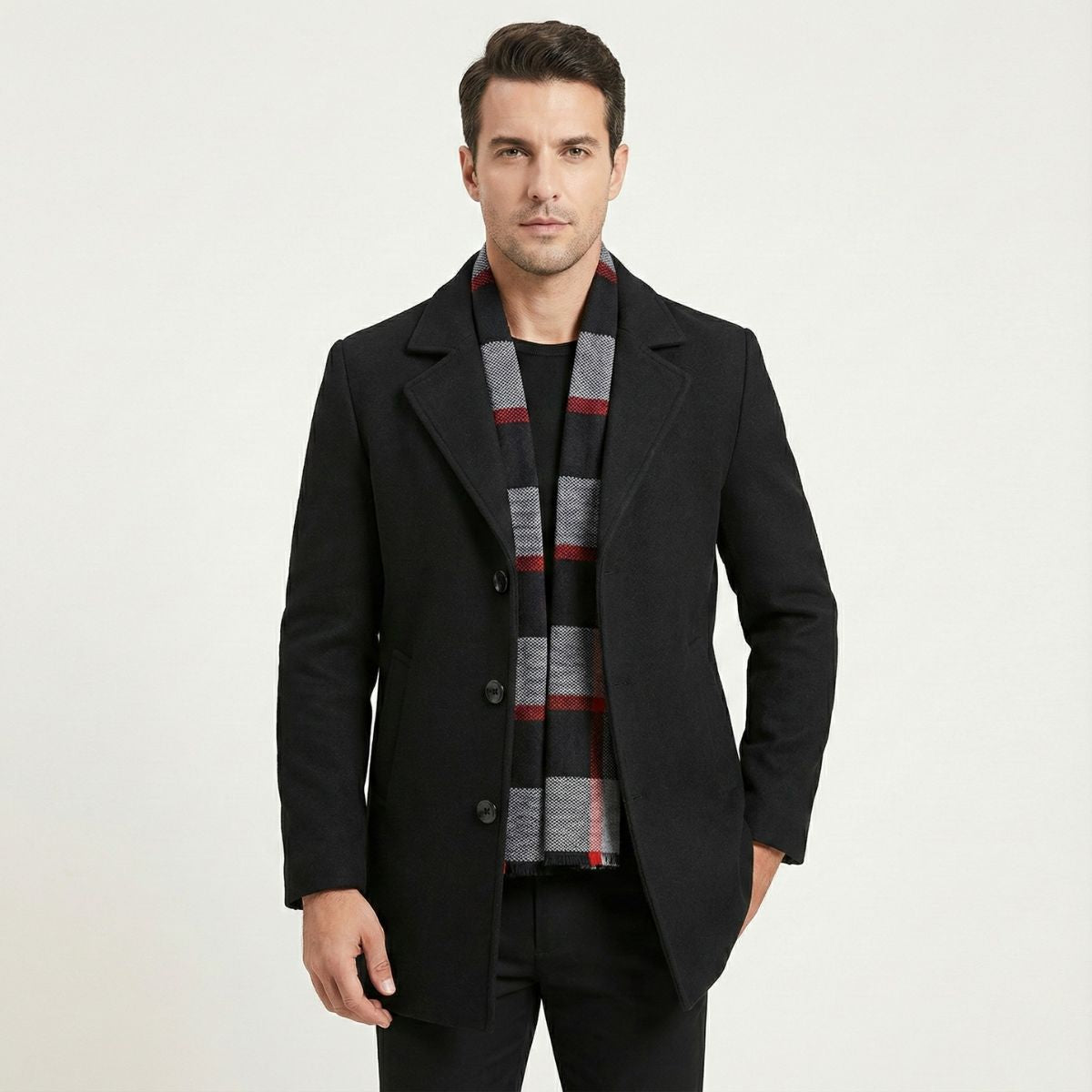 The Knightsbridge Men's Luxury Wool Overcoat - With Elegant Scarf Detail