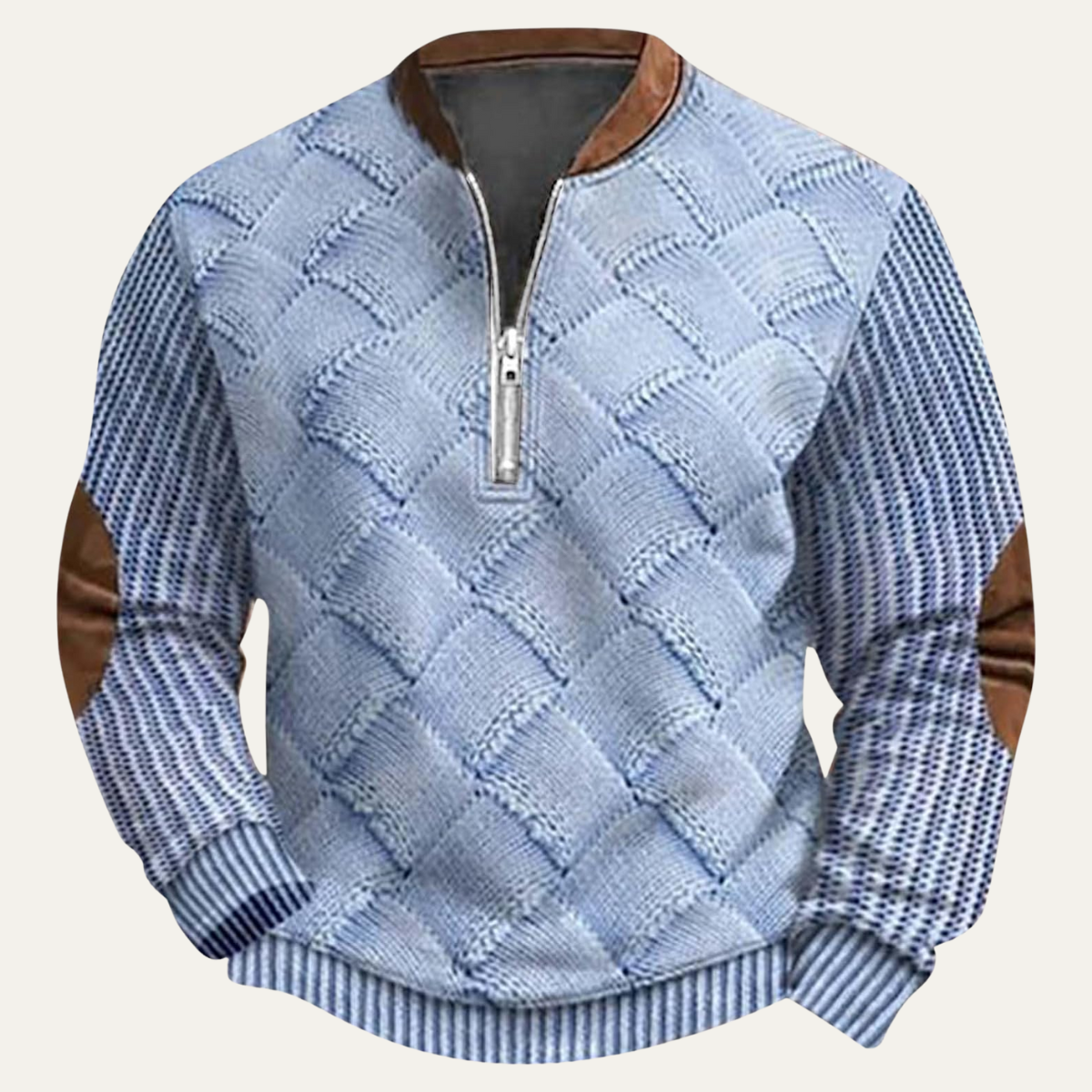 The Naples Men’s Winter Patterned Half Zip Sweater with Elbow Patches