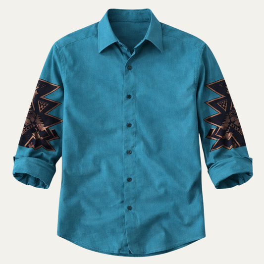 The Westbury Hill Men’s Two Tone Patchwork Western Casual Denim Shirt