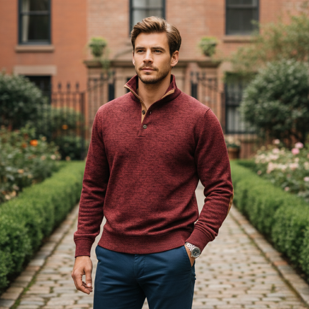 The Tarvisio Men’s Knitted Heritage Sweater with Elbow Patches