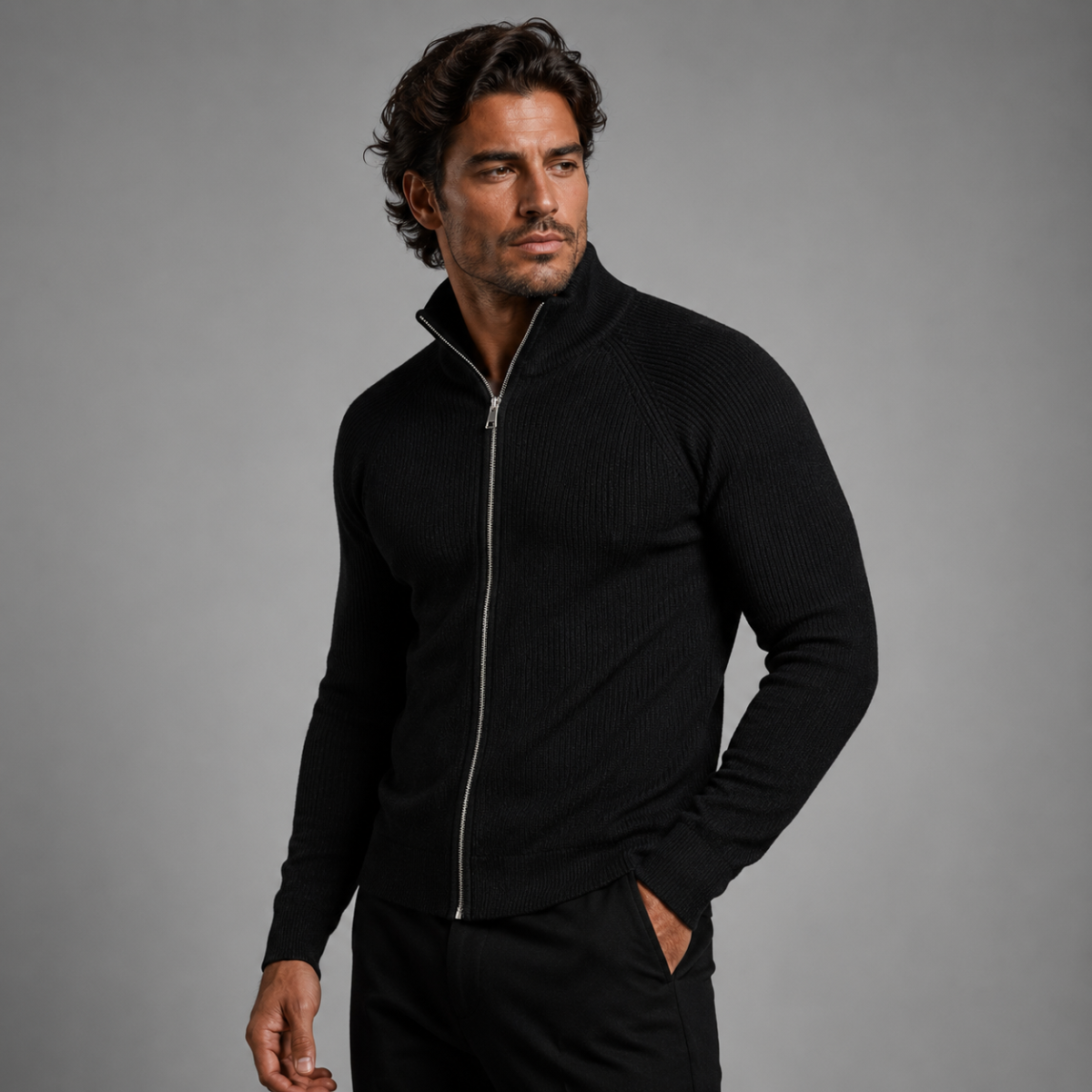 The Richmend Men’s Elegant Merino Wool Zip Up Cardigan