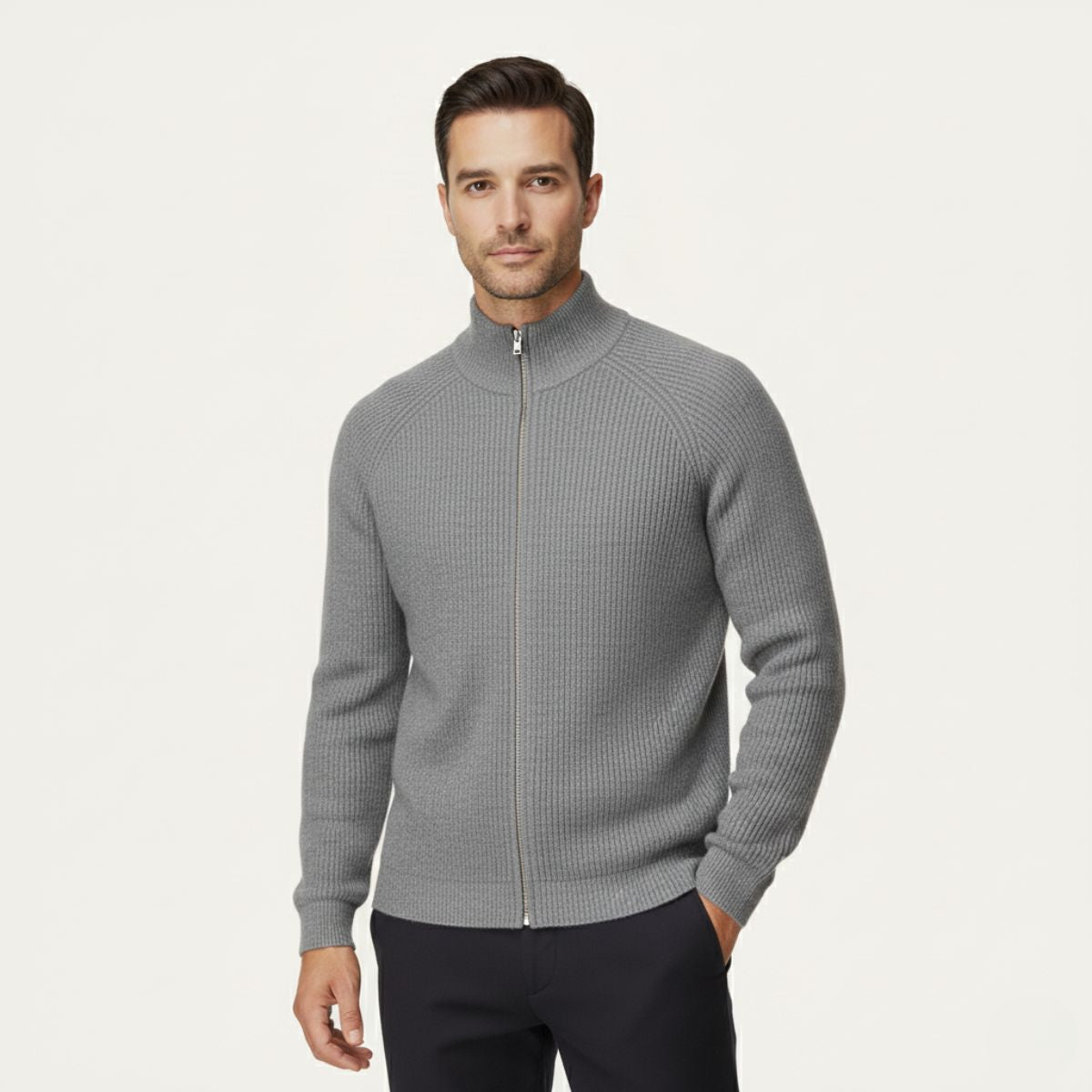 The Richmend Men’s Elegant Merino Wool Zip Up Cardigan
