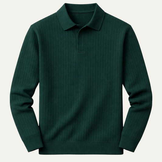The Oakpark Men’s Trendy Long Sleeve Ribbed Knit Polo Shirt