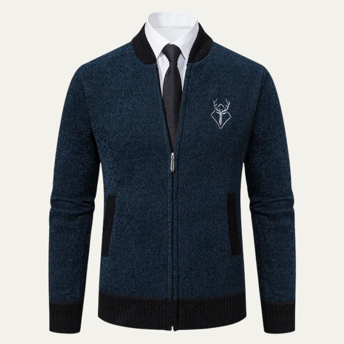 The Clapham Men's Embroidered Smart Knit Zip Sweater