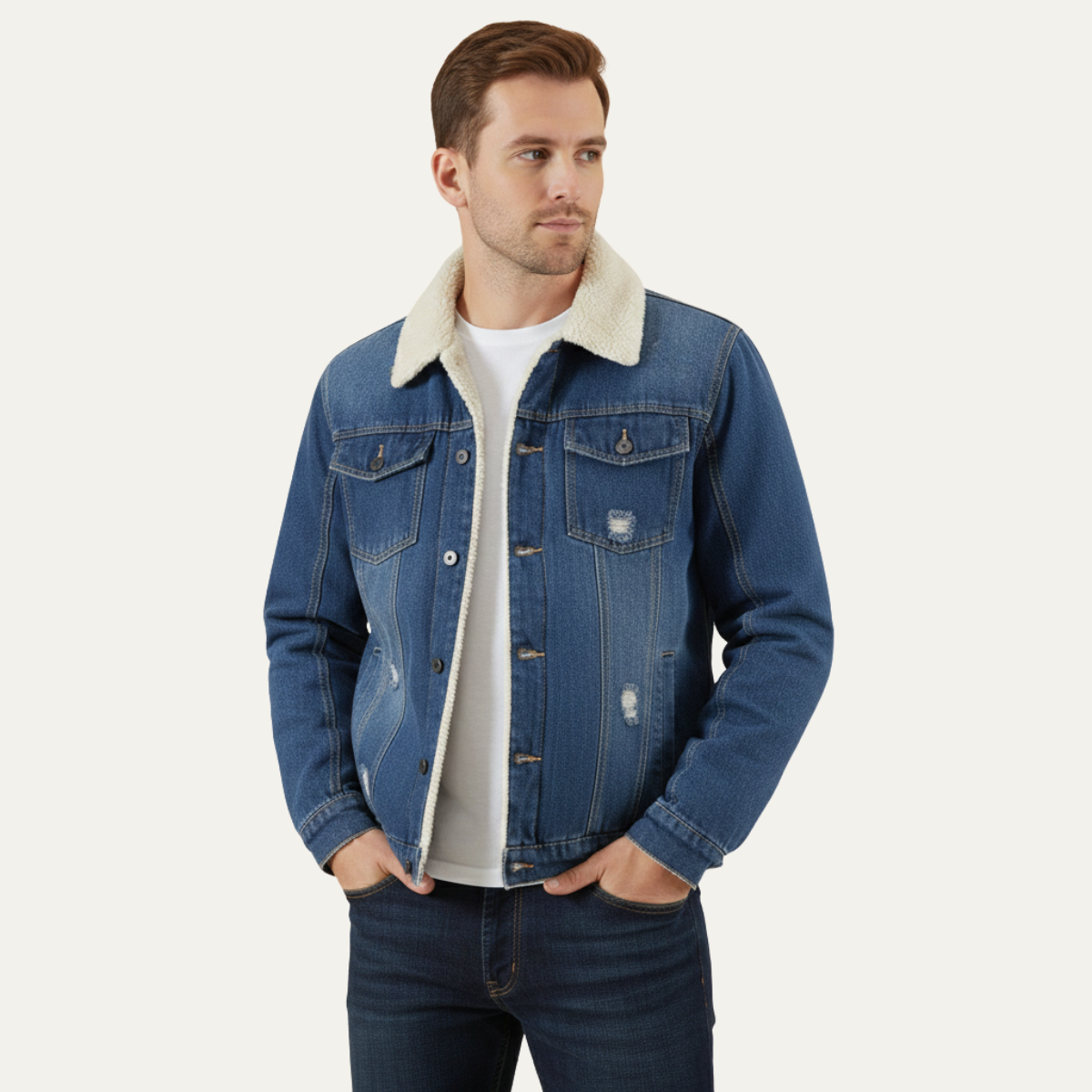 The Crestwood Park Men’s Warm Padded Sherpa Lined Denim Jacket