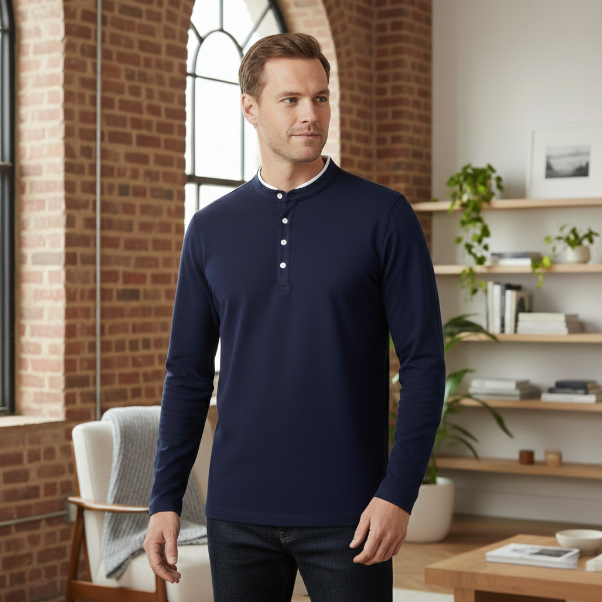 The Willowlake Ridge Men’s  Cotton Slim Fit Mandarin Collar Henley T Shirt
