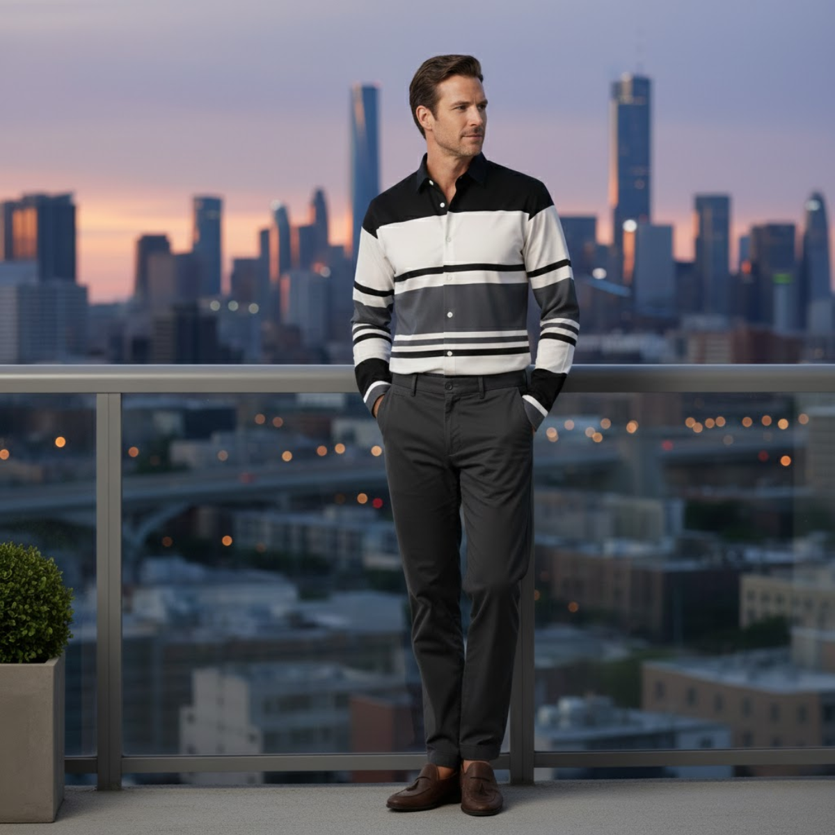 The Windmere Ridge Men’s Modern Color Block Striped Luxury Shirt