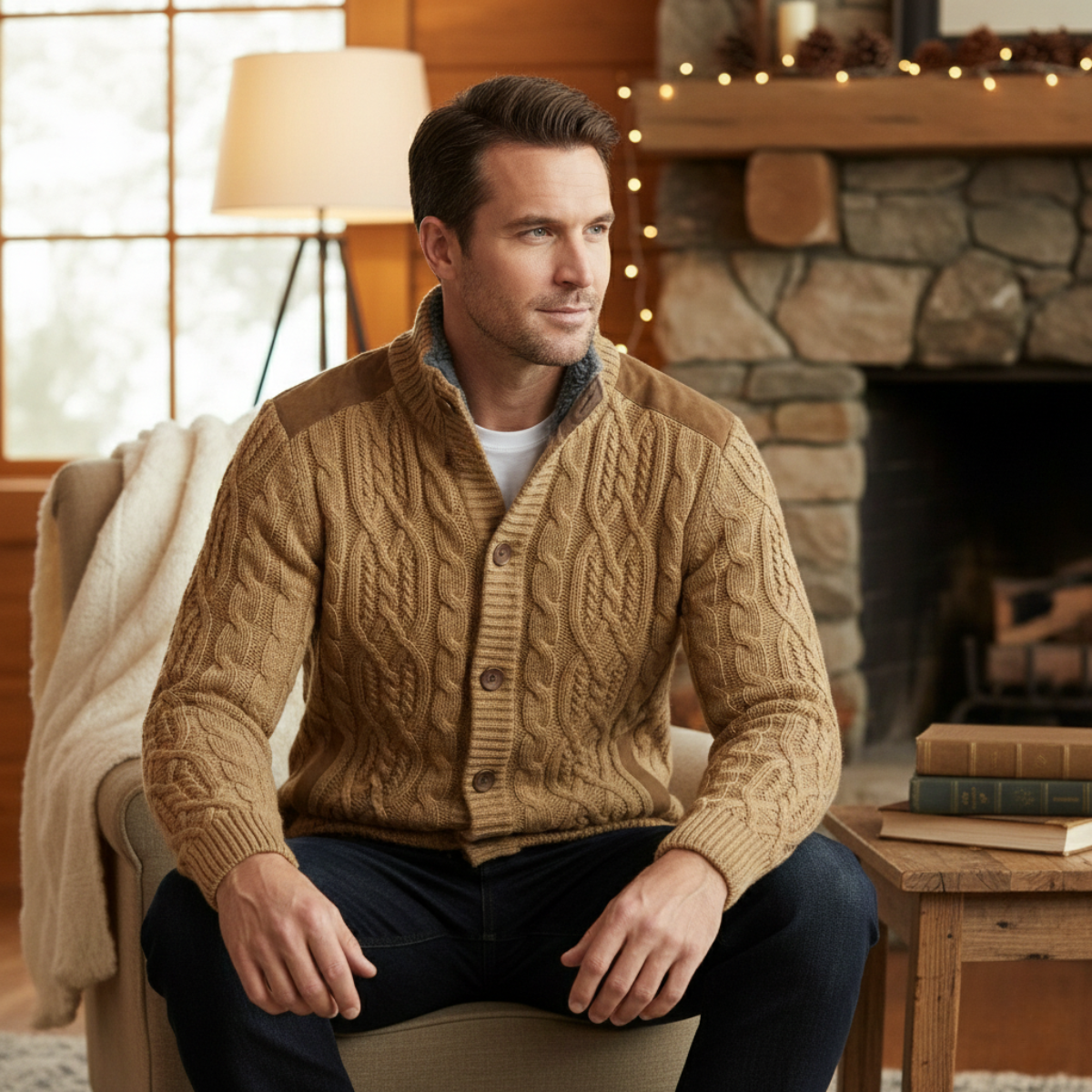 The Maplewood Men’s Winter Fleece Lined Wool Cardigan