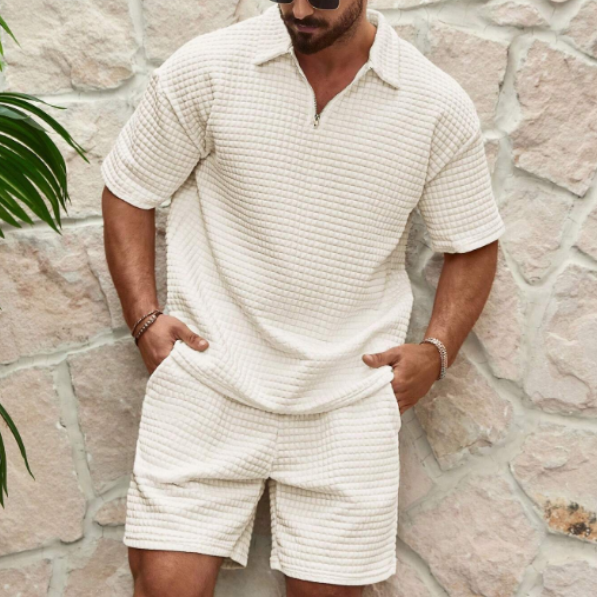 The Lane Cove Men’s 2 Piece Summer Textured Short Sleeve Shirt and Shorts Set