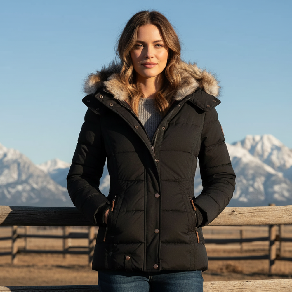 Women's Quilted Winter Coat | Long Jacket with Detachable Fur Hood