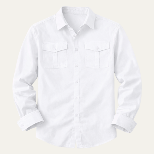 The Grosseto Men’s Collar Down Cotton Linen Double Pocket Cargo Shirt