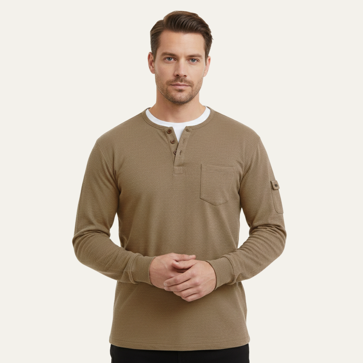 The Glencrest Creek Men’s Waffle Henley Buttop Up Trendy T Shirt