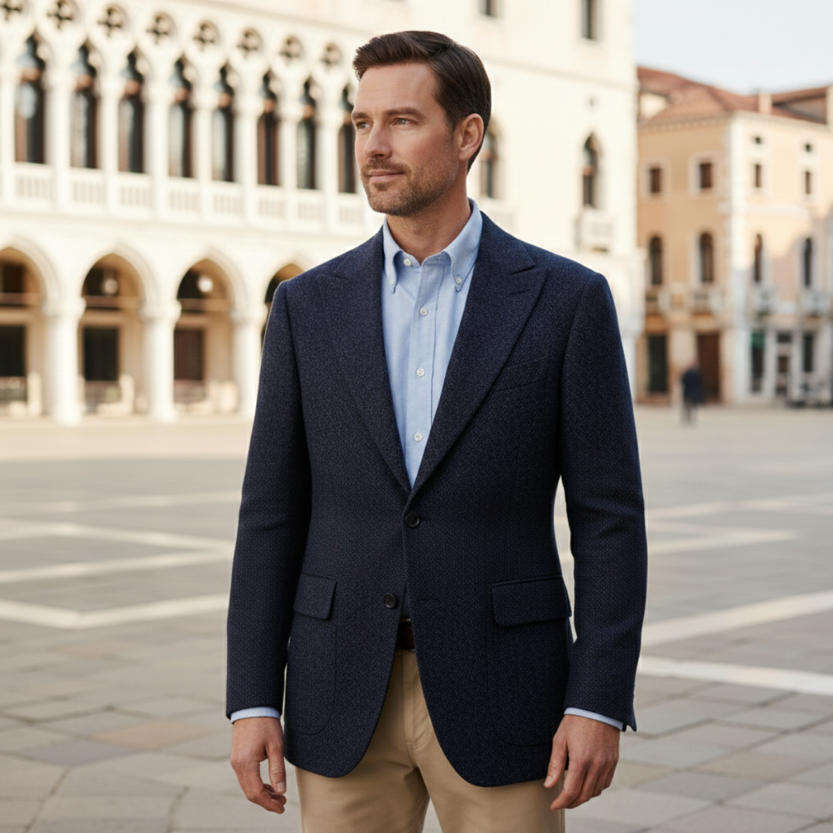 The Venice Men’s Luxury Tailored Tweed Fishbone Blazer Jacket