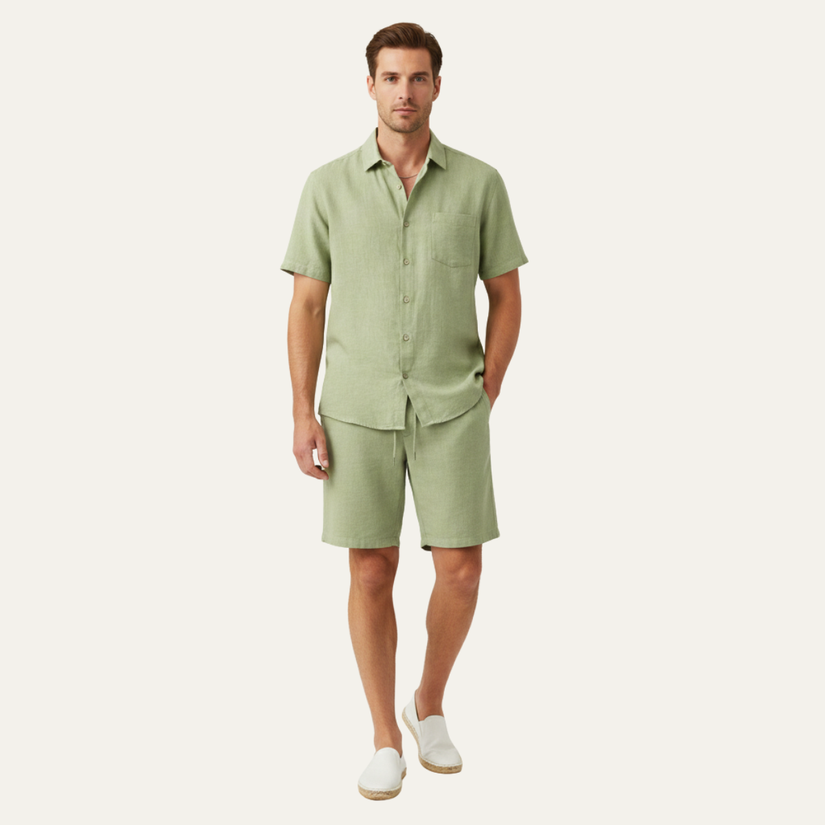 The Glenhill Men’s Lightweight Summer Linen Set –Shirt & Shorts