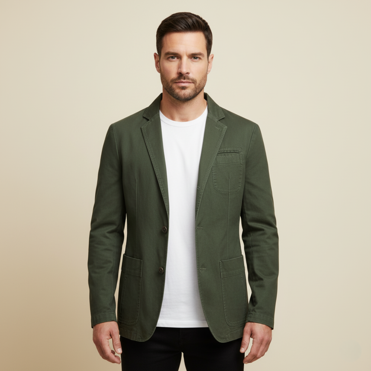 Men's Casual Cotton Blazer Olive Green Lined