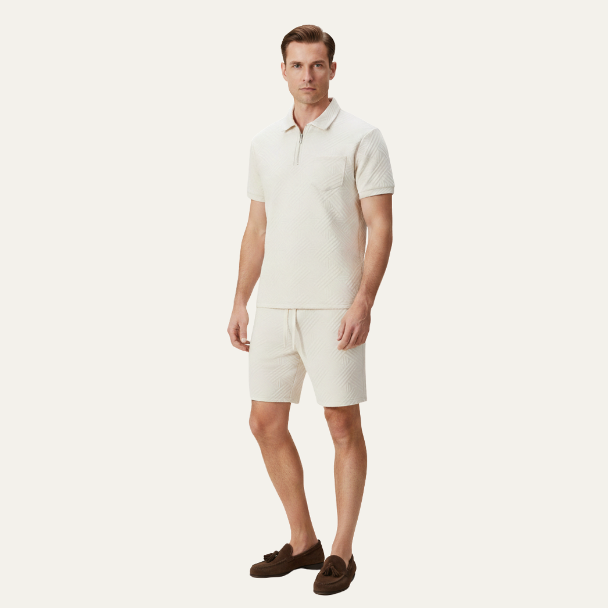 The Brookview Men’s Jacquard Casual Summer Set – Shirt & Shorts