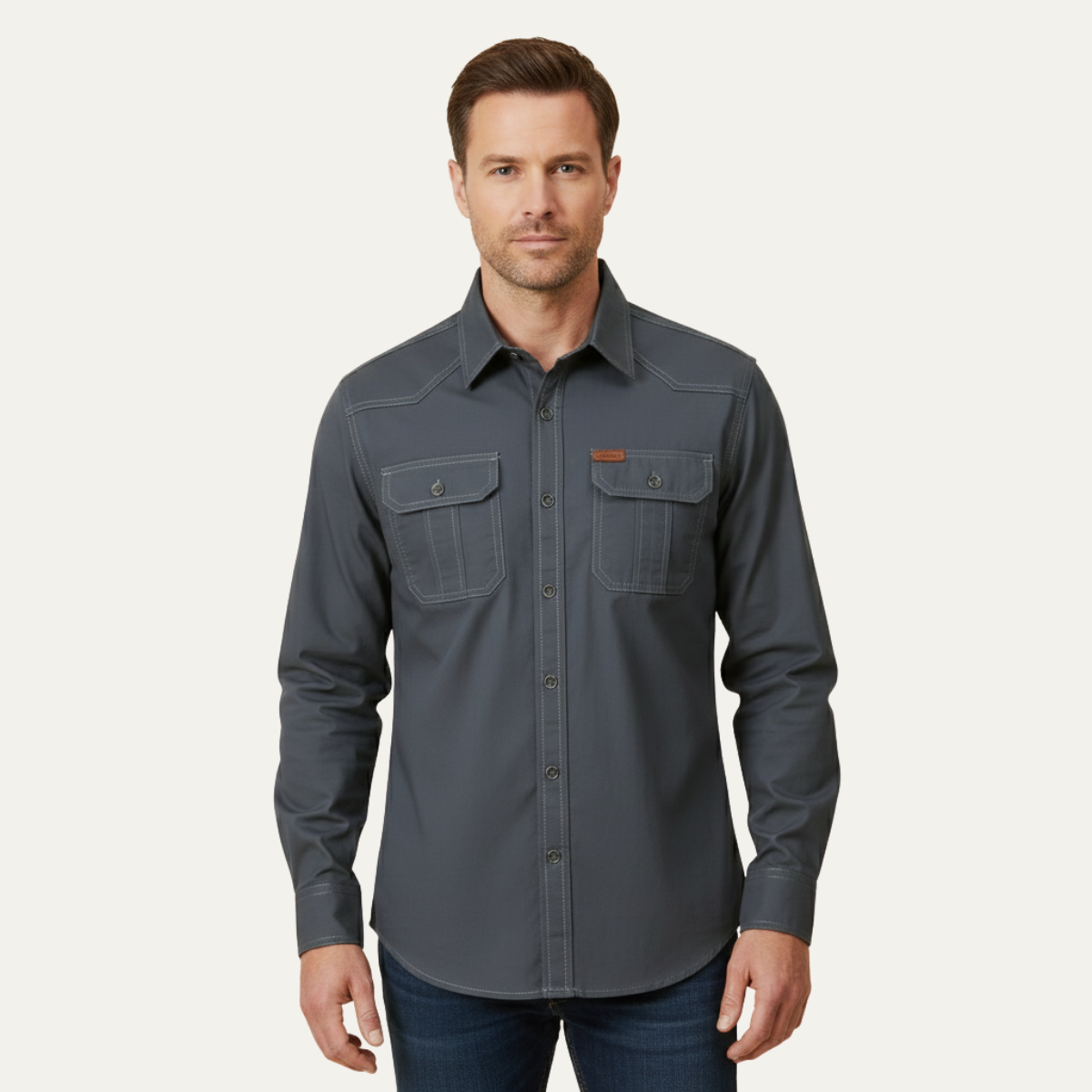 The Cedarfield Men’s Solid Color Multi Pocket Soft Cargo Cotton Shirt