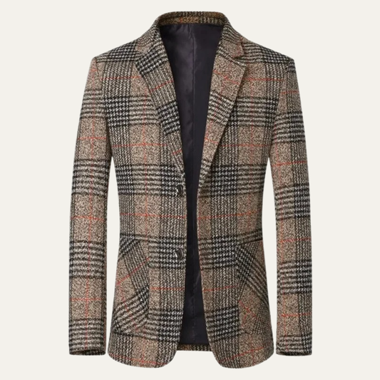 The Monopoli Men’s Slim Fit Check Plaid Tweed Blazer Suit - Wedding Guest