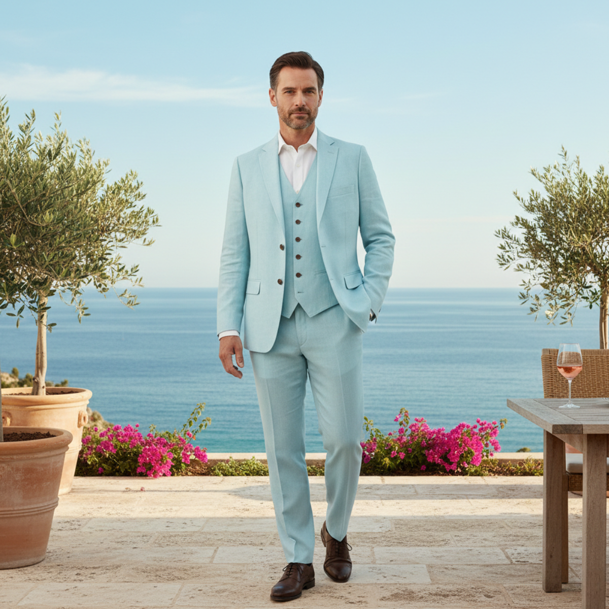 The Andermatt Men’s Trendy Linen 3 Piece Suit – Jacket, Vest & Pants