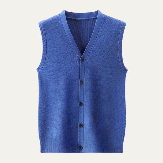 Men's Sweater Vest Blue Button Up V Neck