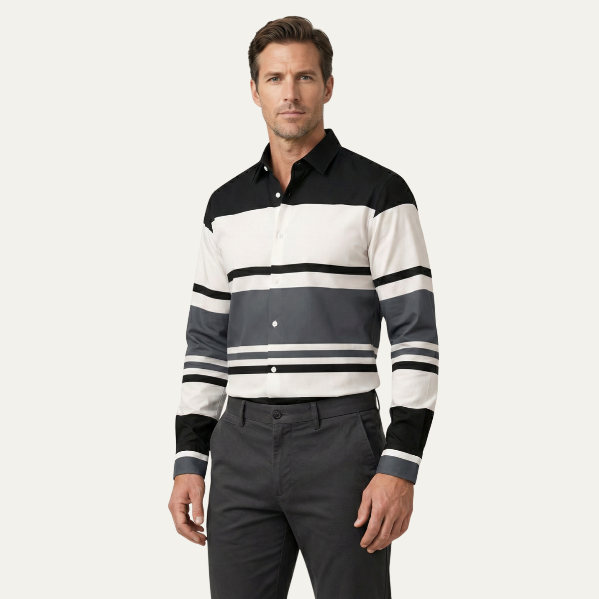 The Windmere Ridge Men’s Modern Color Block Striped Luxury Shirt