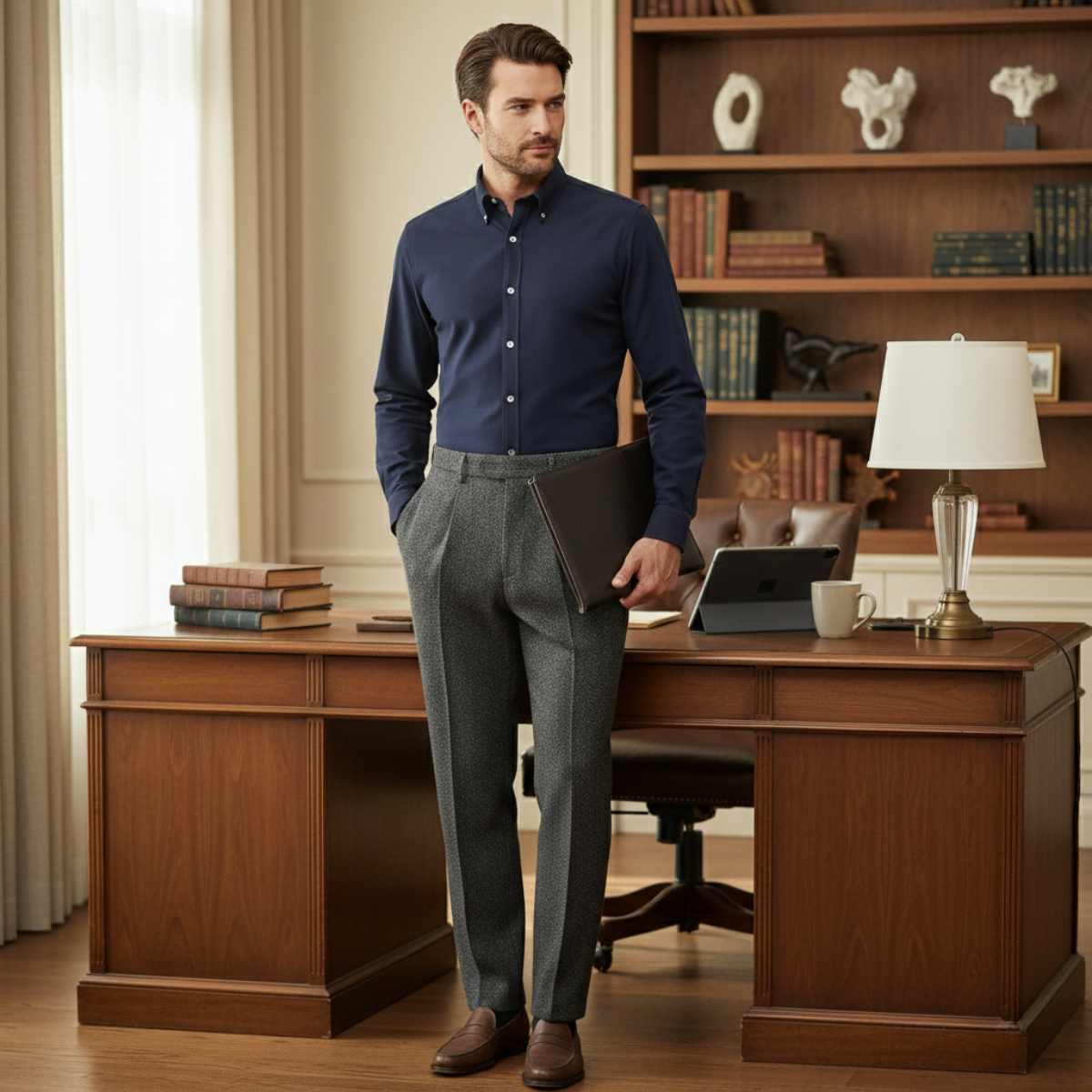 The Bridgecrest Men’s High Waisted Herringbone Retro Tweed Pants