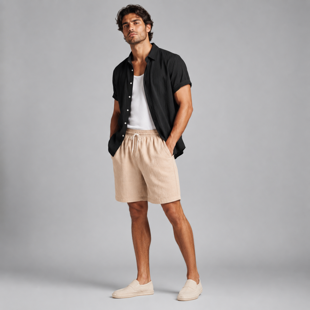 The Pinefield Men’s Summer Co Ord Set – Button Up Shirt & Drawstring Shorts