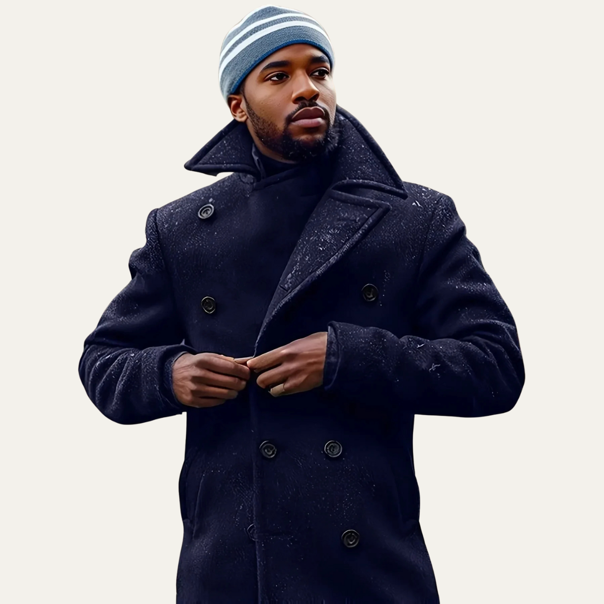 The Sunderland Men’s Warm Winter Double Breasted Wool Peacoat – Navy Blue