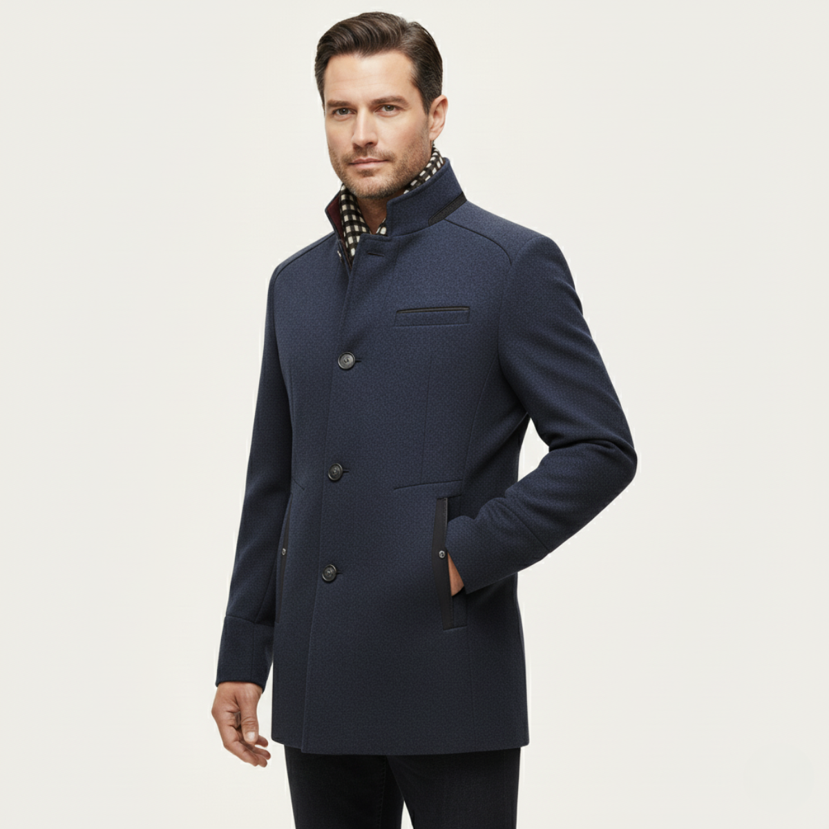 The Blenheim Men's Smart Casual Wool Trench Coat with Stand Collar