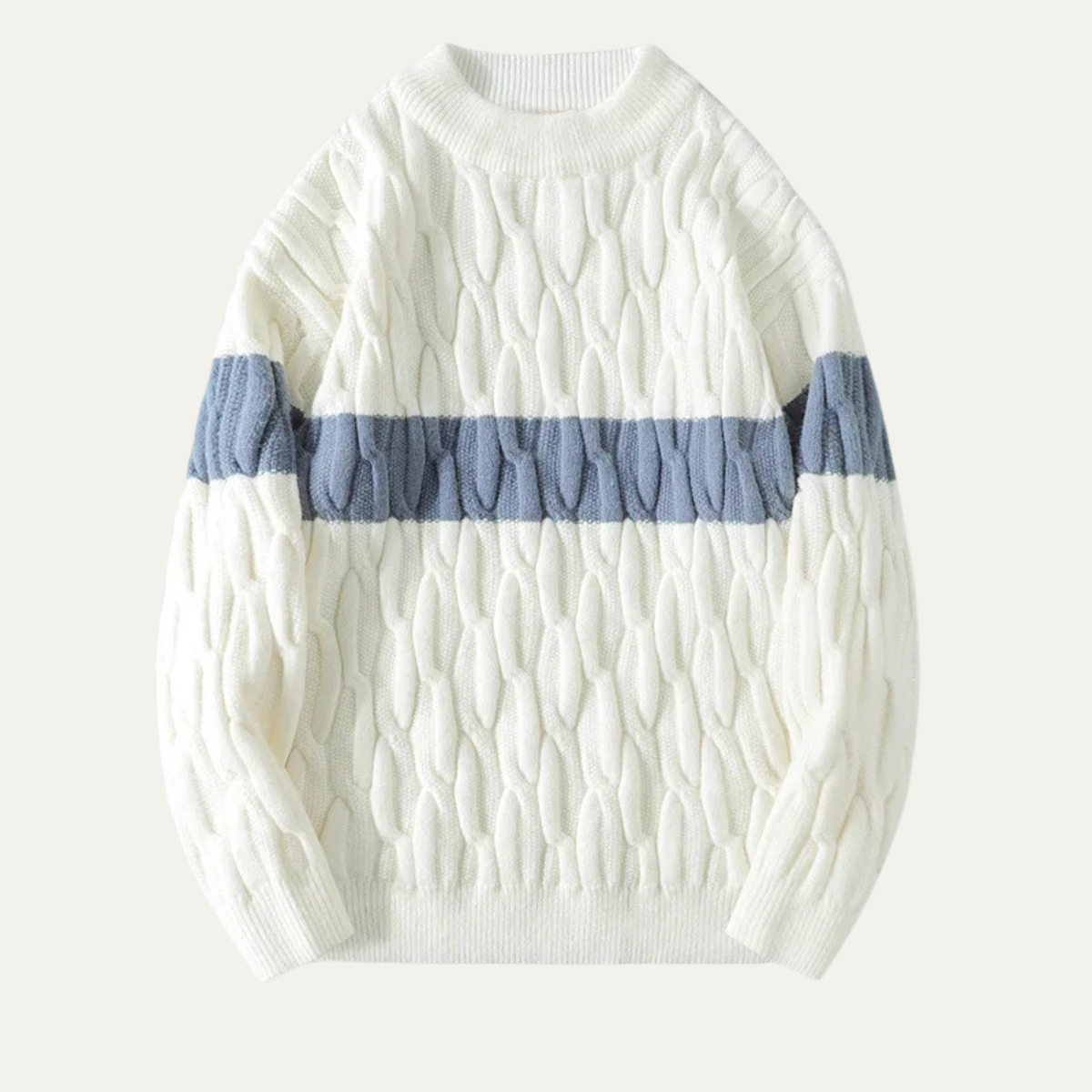 The Mayfield Men’s Trendy Cashmere Cable Knit Sweater with Contrast Stripe