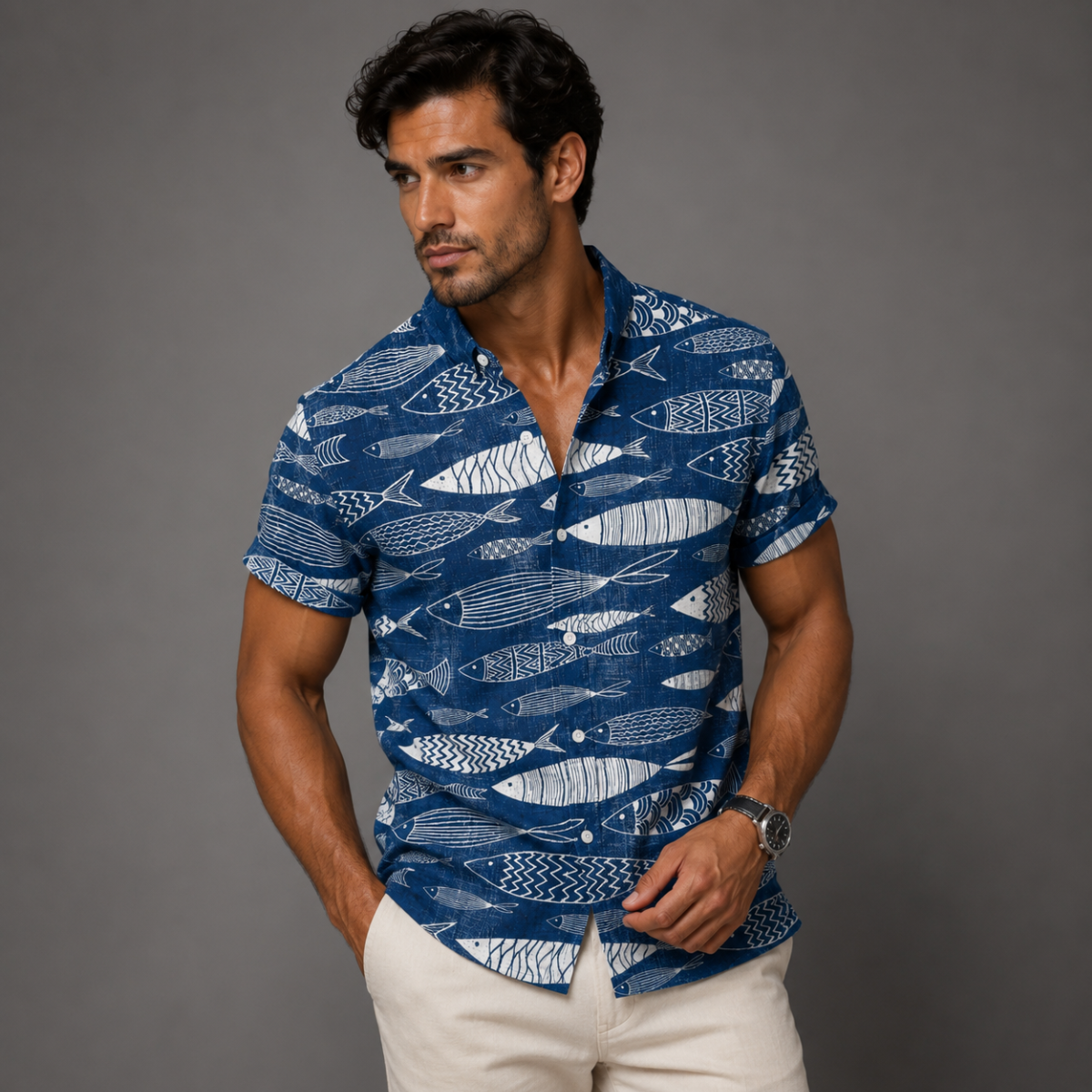 The Fairbrook Lane Men’s Retro Linen Hawaiian Beach Shirt