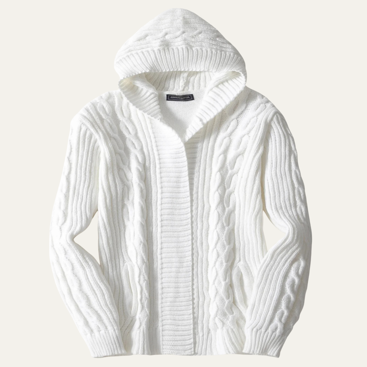 The Trieste Men's White Hooded Cable Knit Winter Sweater