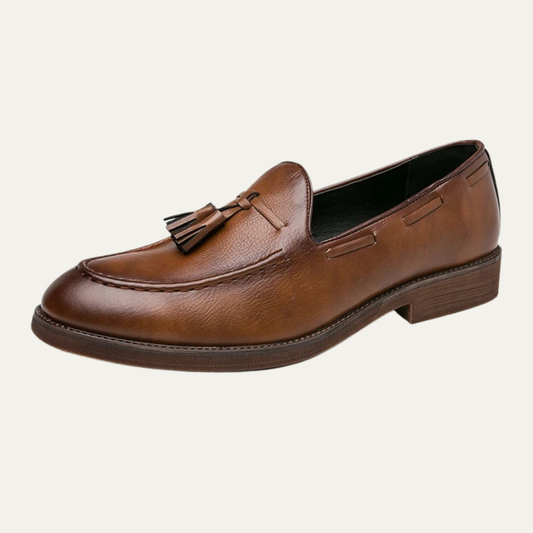 The Hawthorne Park Men’s Pointed Toe Tassel Faux Leather Slip On Loafers